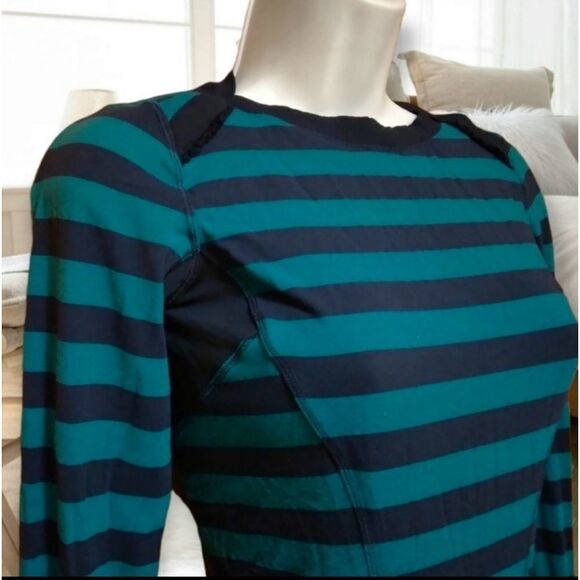 LULULEMON BASE SETTER BASE RUNNER TEAL BLACK STRIPED ATHLETIC LONG SLEEVE SHIRT - Picture 10 of 16
